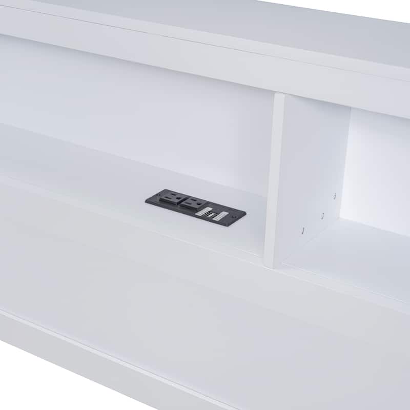 Wooden Full Size DayBed with 2 Drawers, Storage Shelf, and USB Charging Ports, White