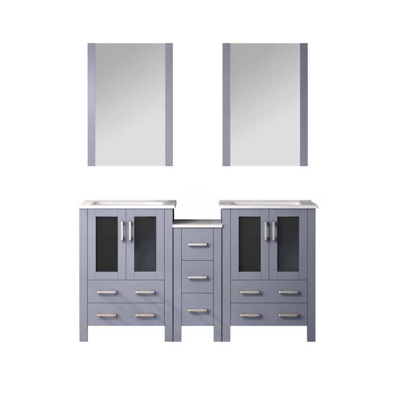 Lexora Volez 60 Inch Bathroom Vanity Cabinet in Dark Grey with Top and Mirror