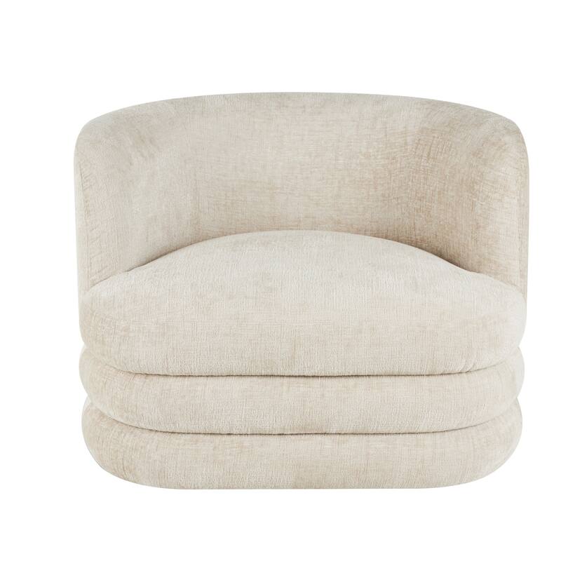 Beige Polyester Arched Swivel Living Room Accent Chair