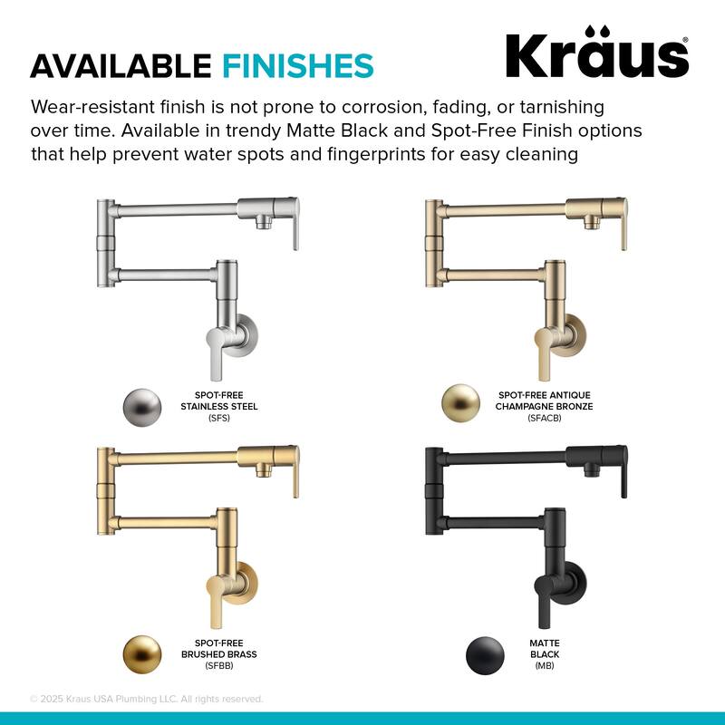 Kraus KPF-5001 Oletto 4 GPM Wall Mounted Single Hole Pot Filler