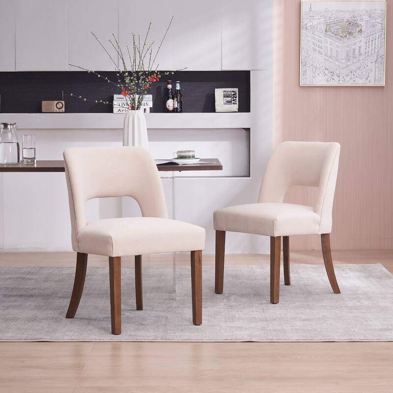 Wooden Dining Chairs Set of 2/4/6,Modern Fabric Upholstered Dining Room Chair Kitchen Chairs - Set of 2 - Beige