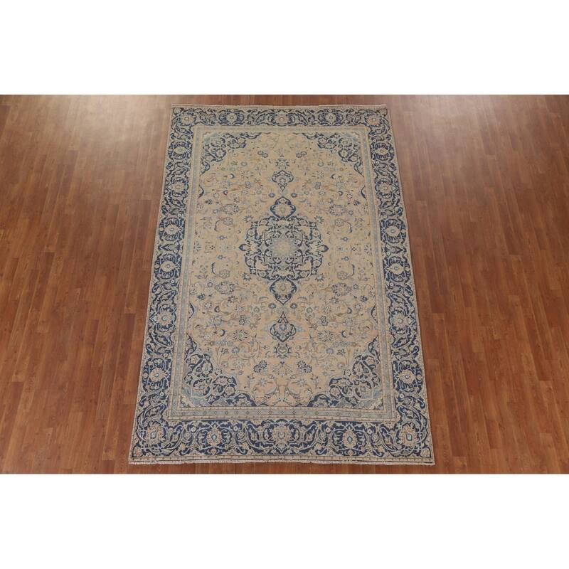 Hand Knotted Oriental 100% Wool Carpet Traditional Floral Peach Mashad Area Rug - 10' 0'' X 6' 5''