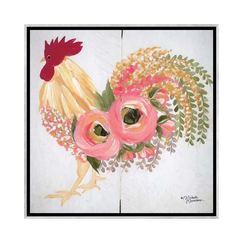 iCanvas "Floral Rooster on White" by Michele Norman Framed