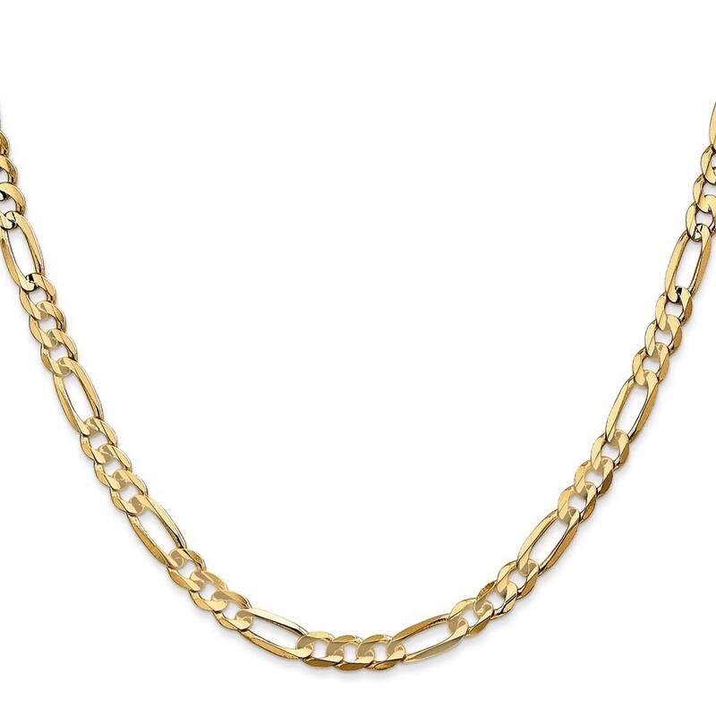 Curata 14k Yellow Gold Solid Polished 4.5mm Concave Open Figaro Chain Bracelet Lobster Claw
