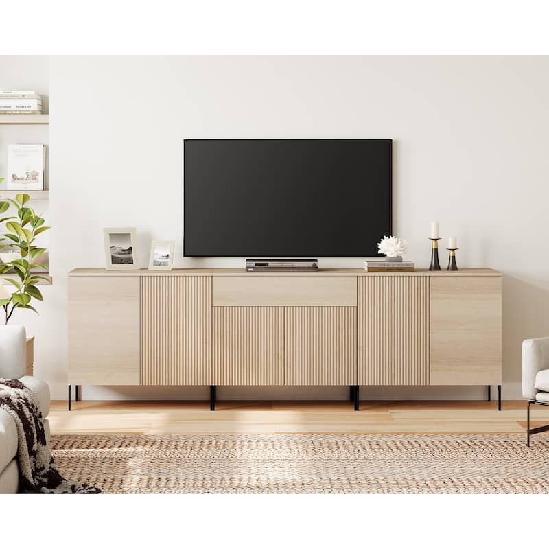 94.5" Modern Reeded Dresser TV Stand For Tvs Up To 100 Inch, Entertainment Center With Adjustable - Beige