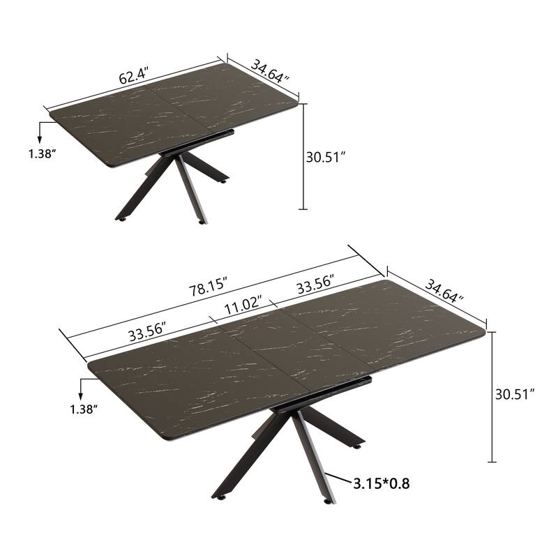 Modern Dining Set with Rectangular Extendable Table & Curved Backrest Round Chairs