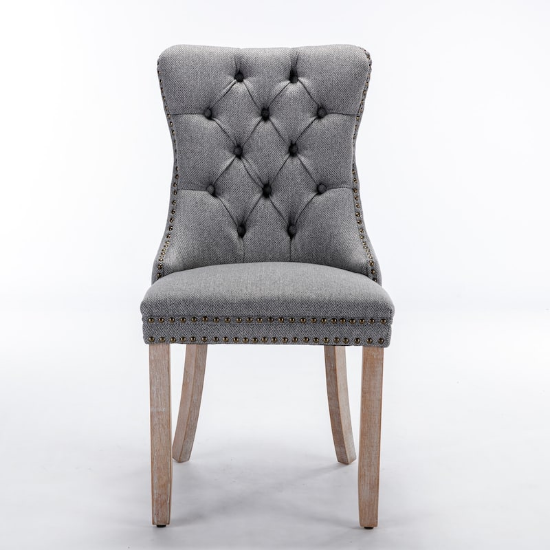 Modern Tufted Dining Chair with Wood Legs, Nailhead Trim, Set of 2