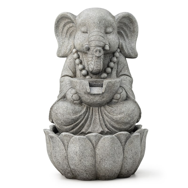 Glitzhome Polyresin Meditating Buddha Frog/Elephant Statue Outdoor Water Fountain with LED Lights