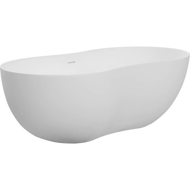 ABRUZZO 67" x 31.5" Freestanding Solid Surface Soaking Tub Matte White with Overflow & Pop-Up Drain