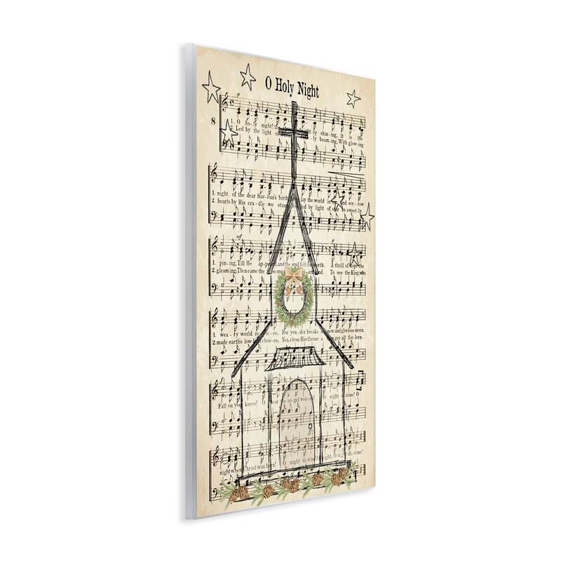 Stupell Festive Winter Church Holy Night Musical Script Wood Wall Art