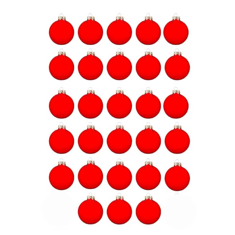 Small Transparent Finish Glass Christmas Ball Ornaments - 2" (50mm) - Red - 28ct