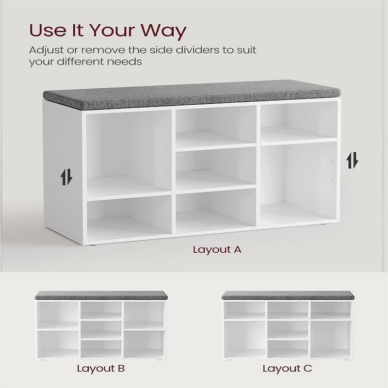 9-Compartment Storage Bench with Comfortable Linen-Look Seat Cushion for Shoes and Accessories - 11.9"D x 30.9"W x 18.9"H