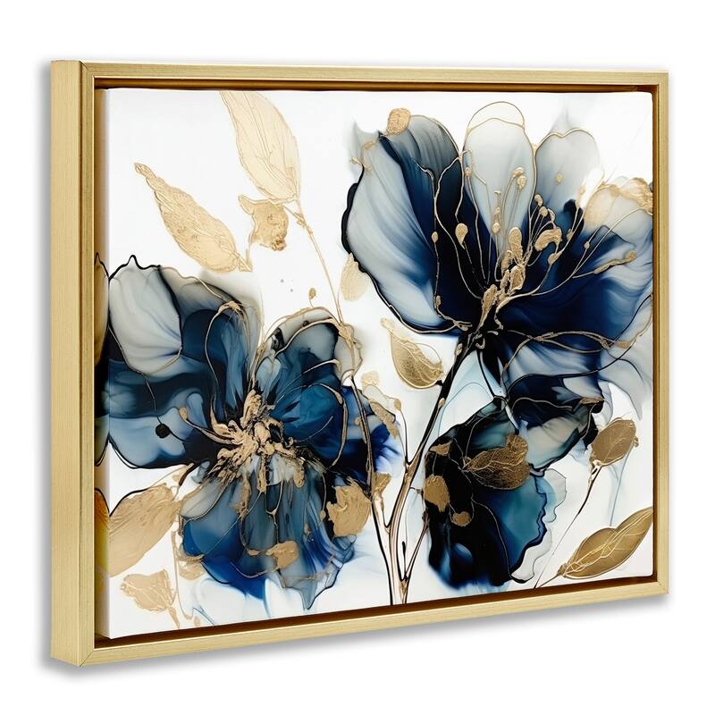 Stupell Blue Modern Flowers Framed Floater Canvas Wall Art Design by LSR Design Studio