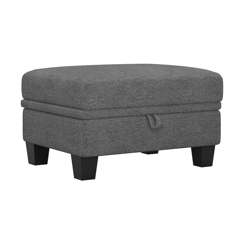 HomeRoots 29" Light Gray and Black Chenille Storage Ottoman