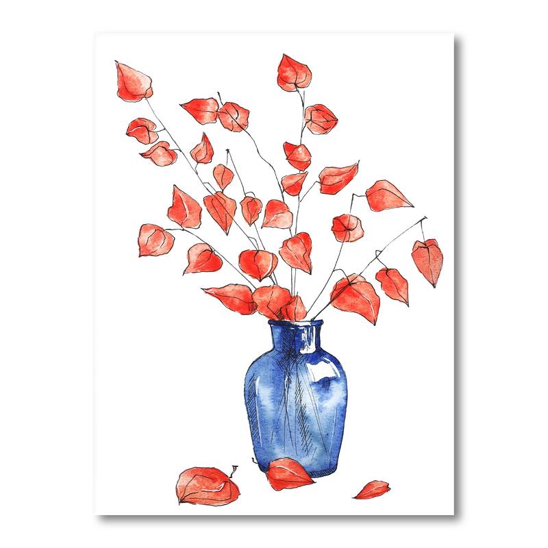 Designart "Autumn Still Life With Blue Vase, Orange Flowers