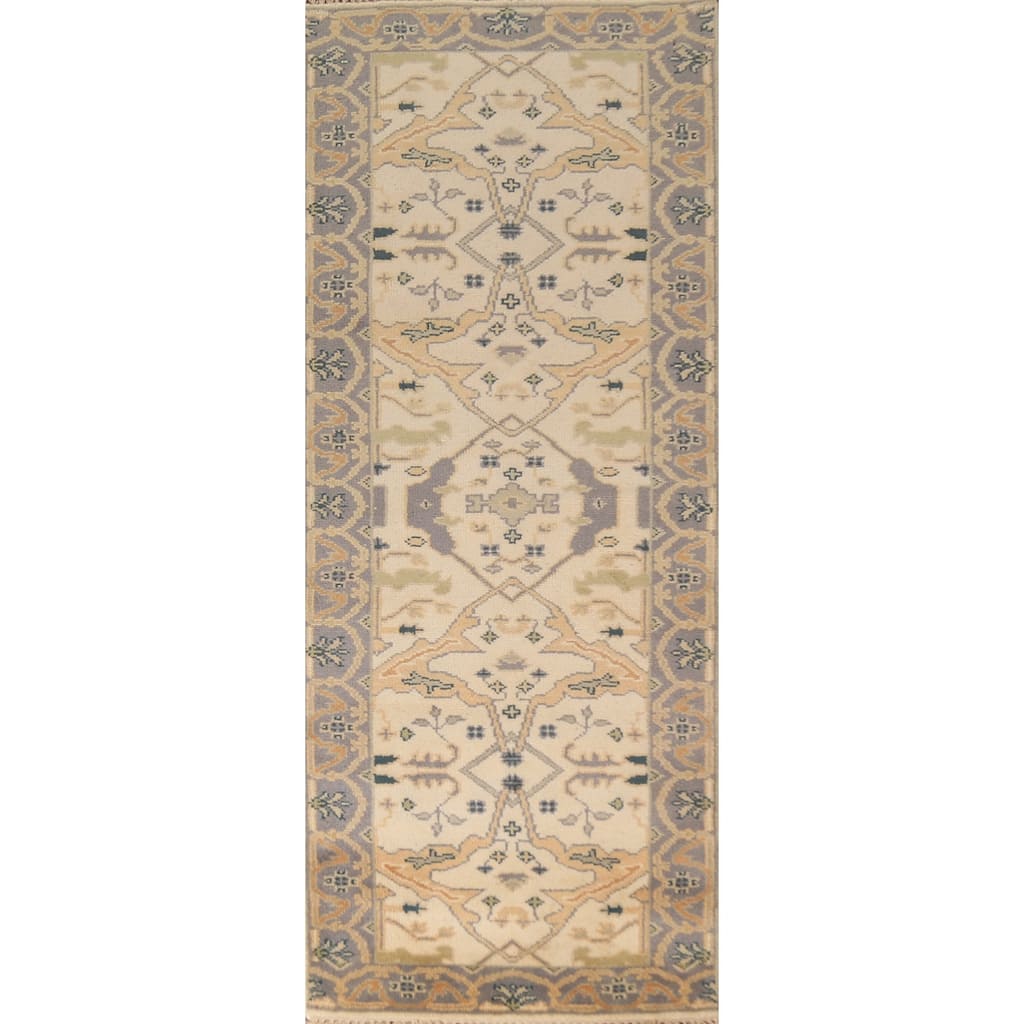 Earth Tone Oushak Runner Rug Handmade Oriental Wool Carpet - 2'7" x 8'0"