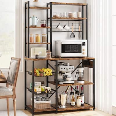 Bakers Rack with Power Outlet, Industrial Microwave Stand