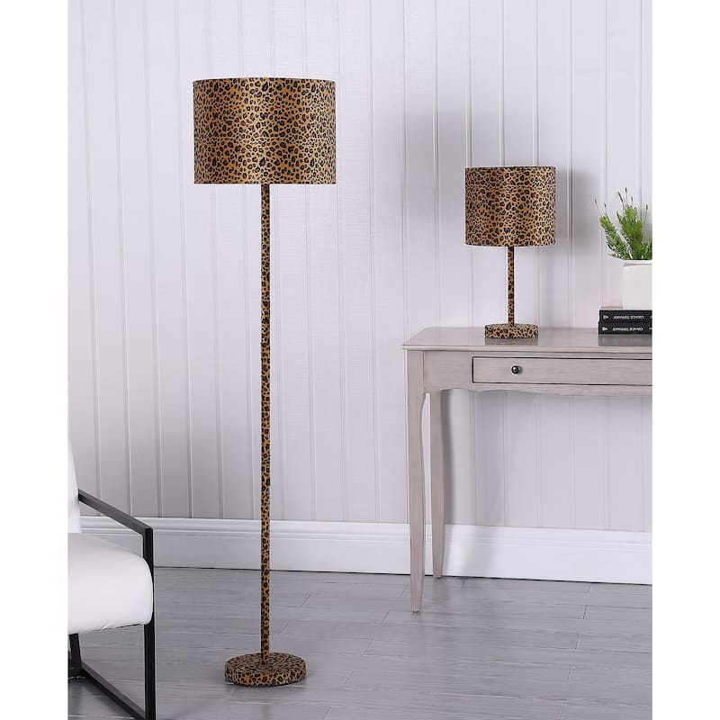 19.25 In. Faux Suede Leopard Print Metal Table Lamp