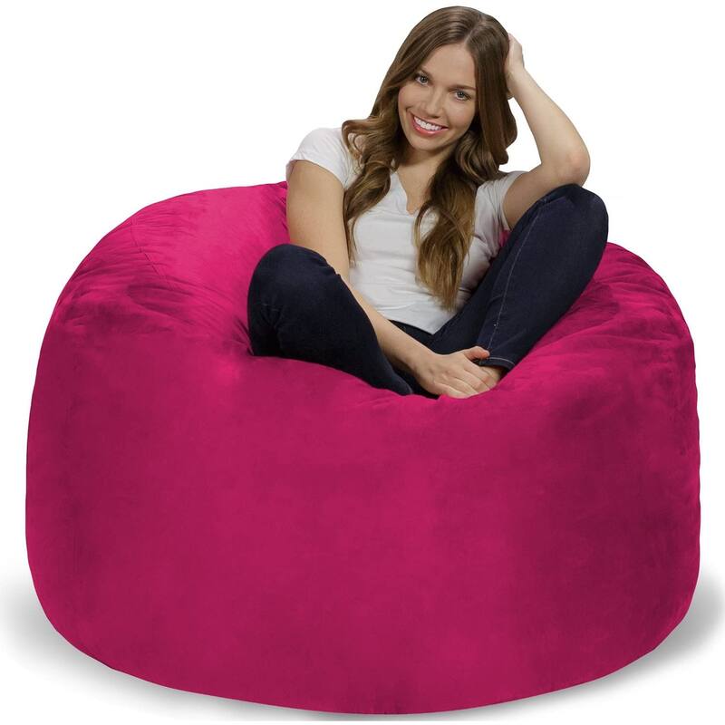 Bean Bag Chair 4-foot Memory Foam Removable Cover Bean Bags - Pink Micro Suede