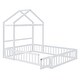 preview thumbnail 40 of 88, Wooden Floor Bed wFence Railings and Detachable House Shape Headboard Platform Bed, Kids Montessori Style Playhouse Frame Bed