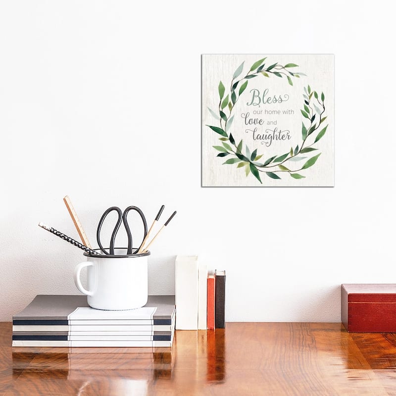 iCanvas "Bless This Home Greenery" by Carol Robinson Canvas Print - 12x12x0.75