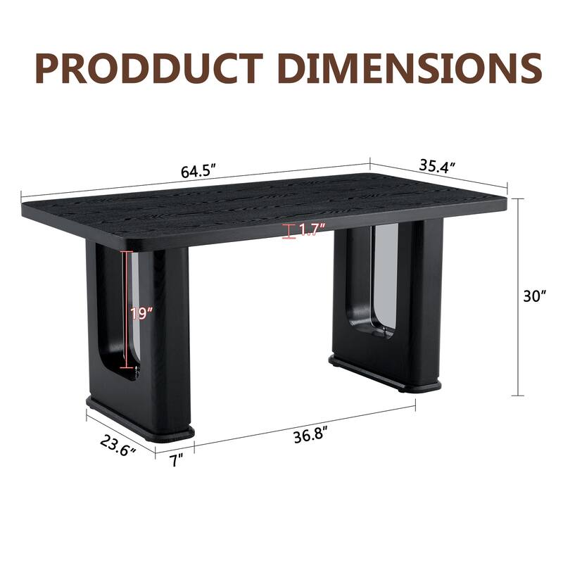 64.5 x 35.4 Inch Stylish Black Wood Color Textured Dining Table, Perfectly Blending Simplicity And Transparency - Black,Gray