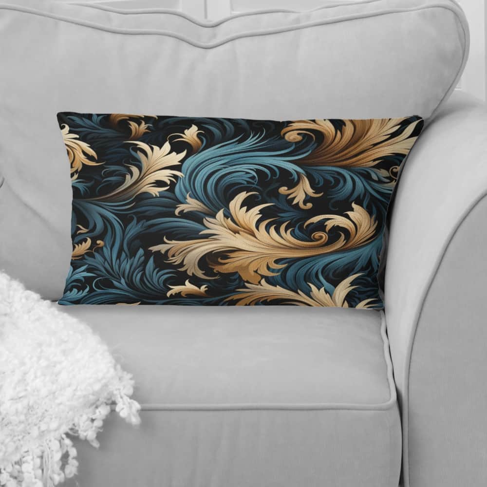 Designart "Damask Black And Golden Calligraphy Flourishes" Damask Printed Throw Pillow