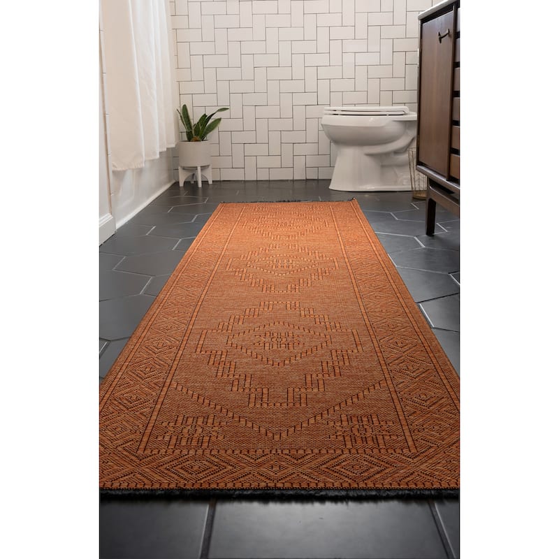 Alameda Solid Color Medallion Machine Washable Indoor Area Rug - 2'3'' x 7'7'' - Orange/Copper