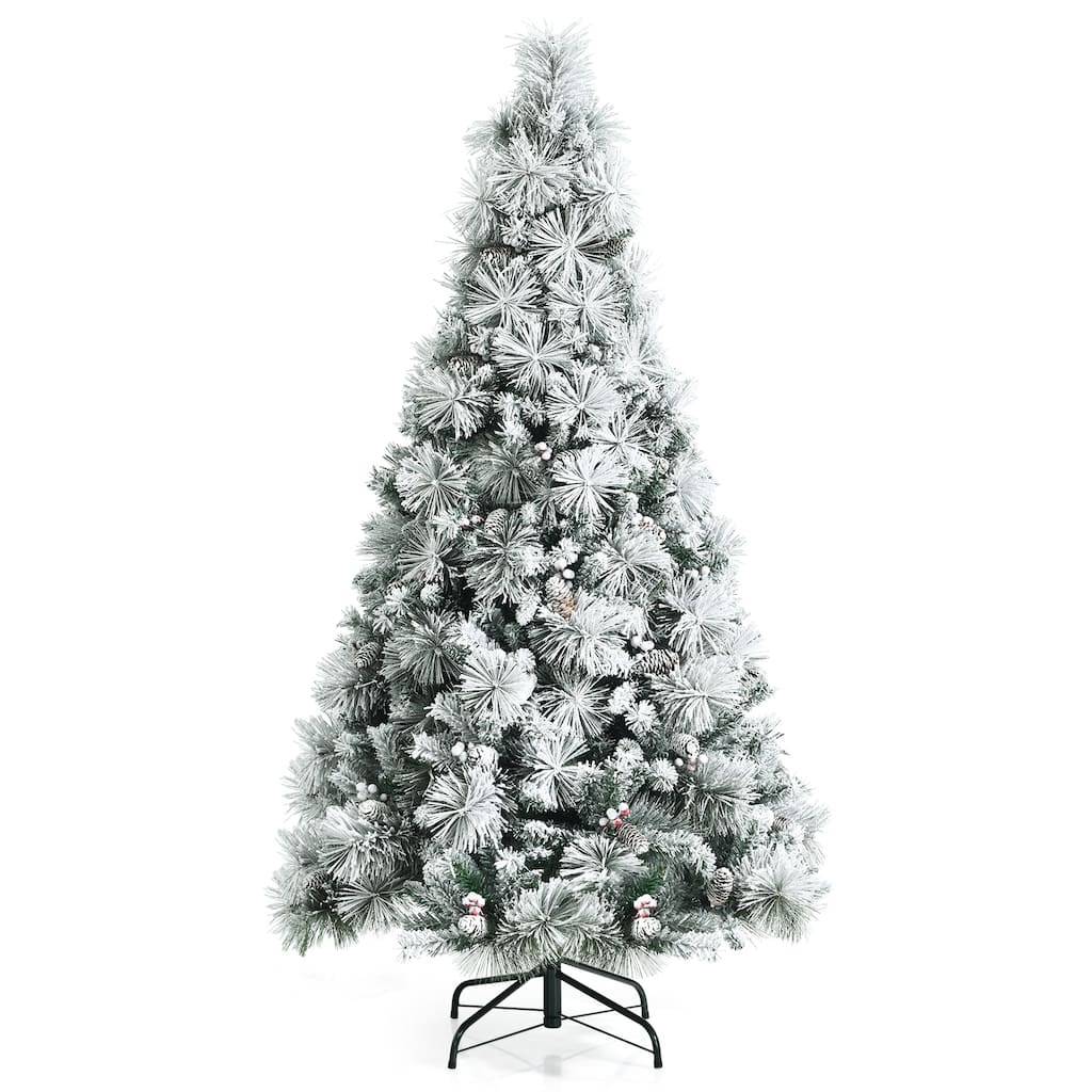 Costway 6ft Artificial Christmas Tree, Snow Flocked Hinged Xmas Tree - See Details