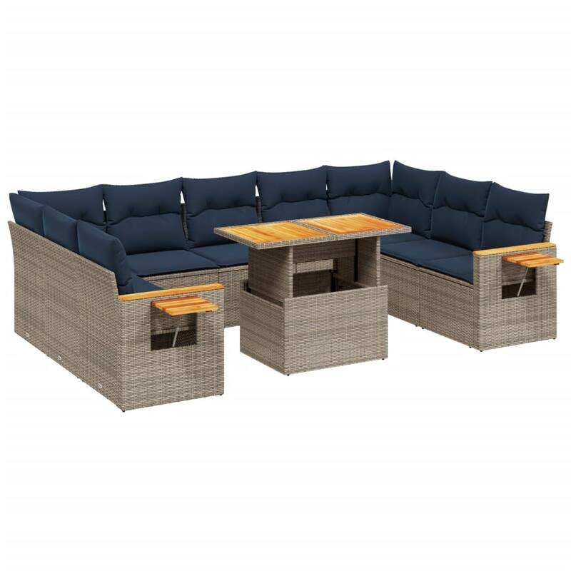 vidaXL Patio Sofa Set with Cushions Outdoor Furniture 11 Piece Poly Rattan - 21.7 x 24.4 x 27.2