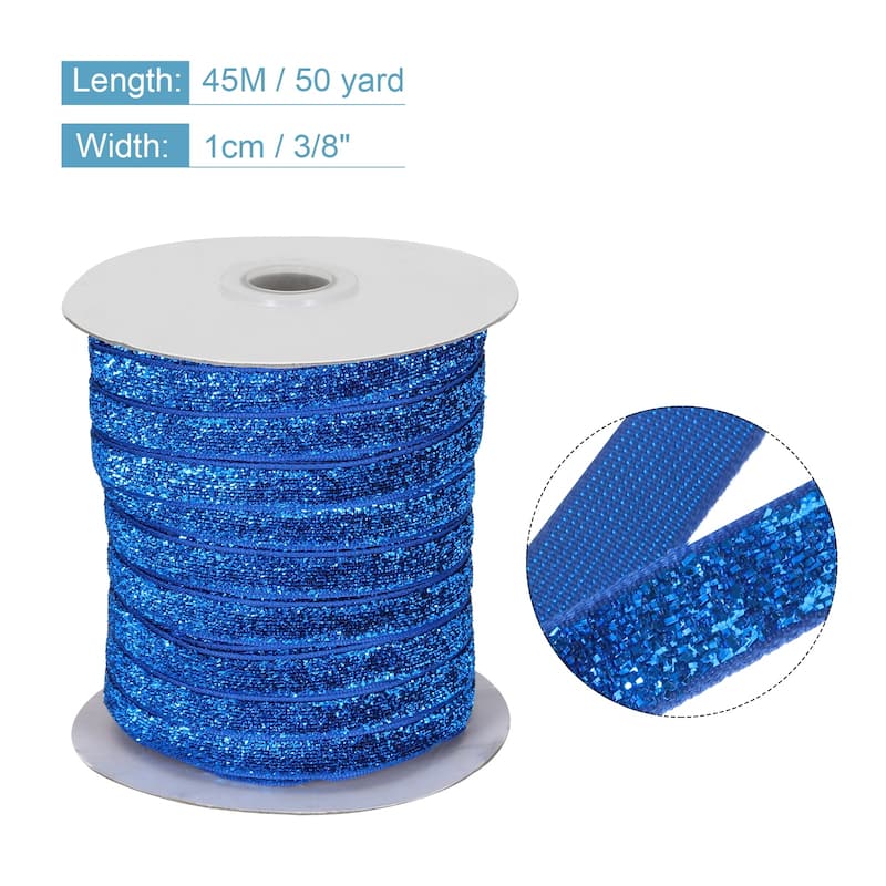 Metallic Glitter Velvet Ribbon 3/8 Inch x 50 Yard Single Face Ribbon - Bright Blue
