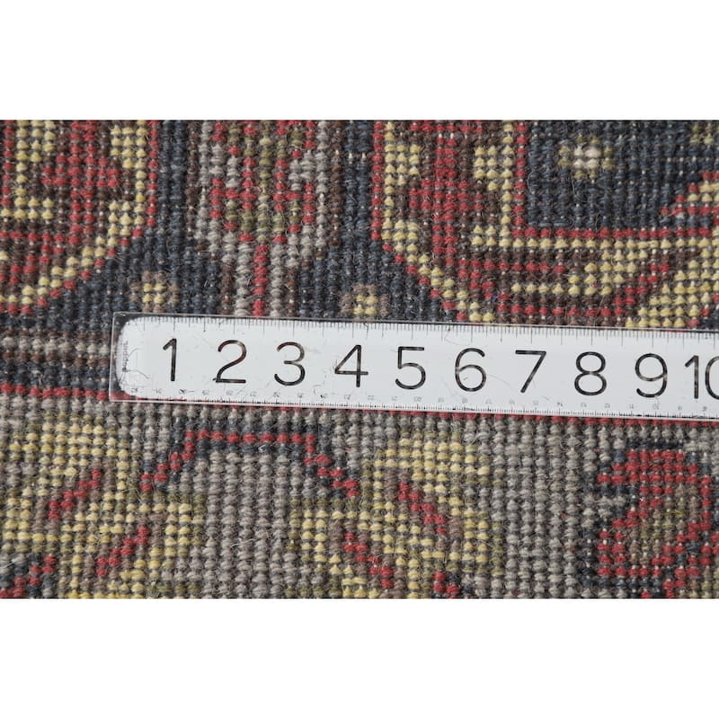 Hand Knotted Oriental 100% Wool Carpet Traditional Geometric Navy Blue & Blues Heriz (serapi) Runner Rug - 9' 10'' X 2' 6''