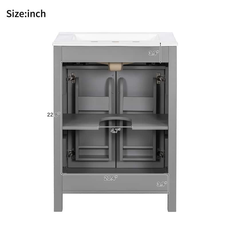 24" Bathroom Vanity with Ceramic Sink, 2 Soft Close Doors