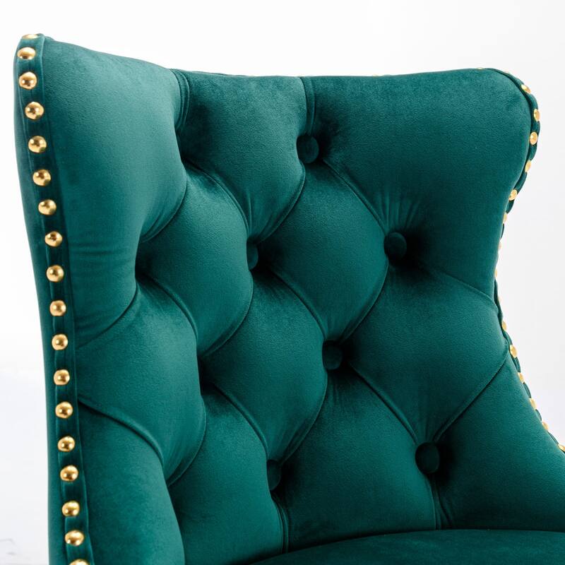 Roomfitters Swivel Velvet Bar Stools Set of 2, Adjustable Height Tufted Upholstered Counter Chairs with Gold Base