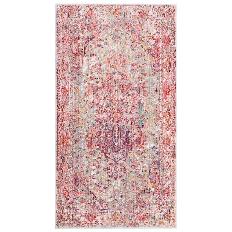 SAFAVIEH Valencia Mysti Vintage Boho Oriental Polyester Rug - 2'3" x 4' - Grey/Red