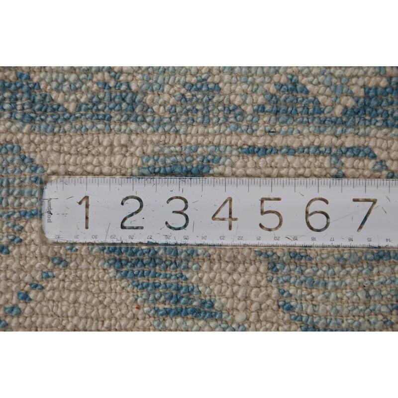 Hand Knotted Oriental 100% Wool Carpet Transitional Geometric Navy Blue & Blues Oushak Runner Rug - 18' 8'' X 3' 2''