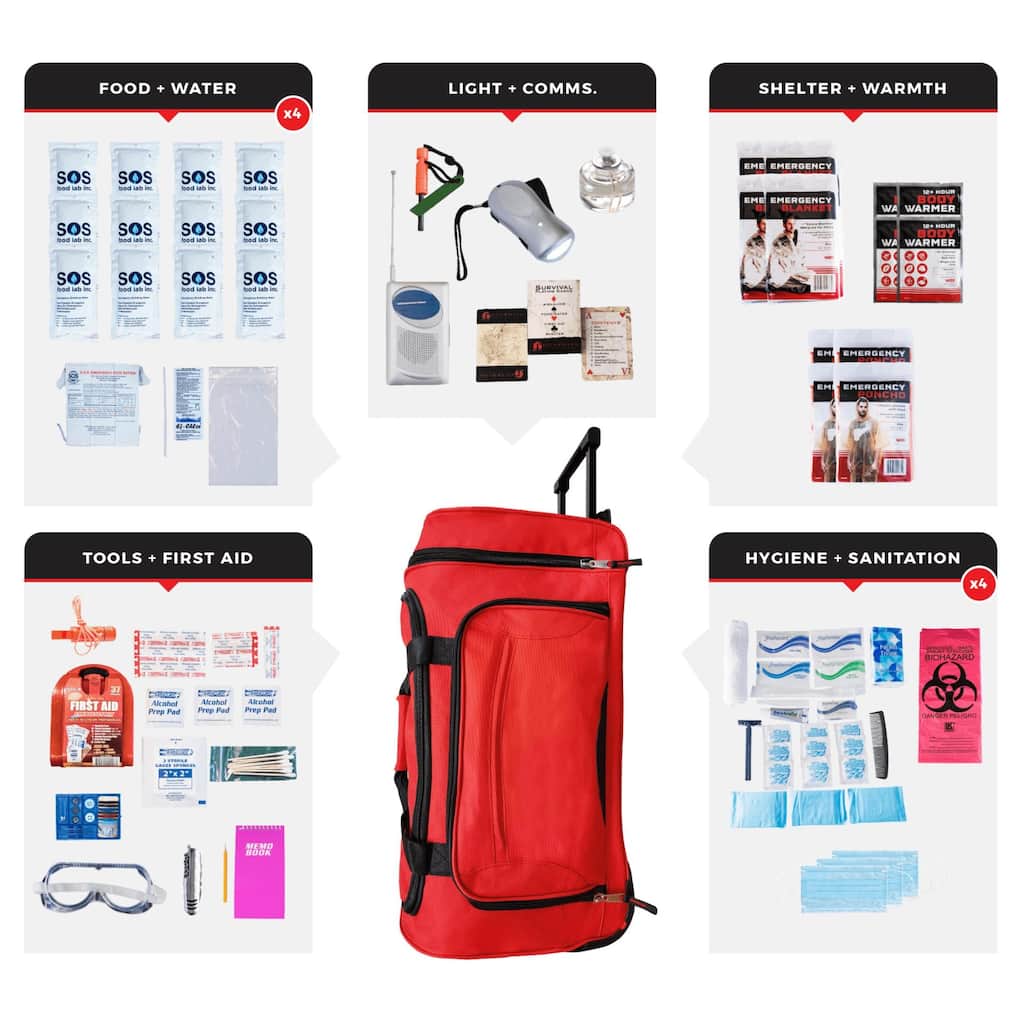 WSK Essential Survival Kit for Up To 4 People plus Rolling Bag - Multicolor