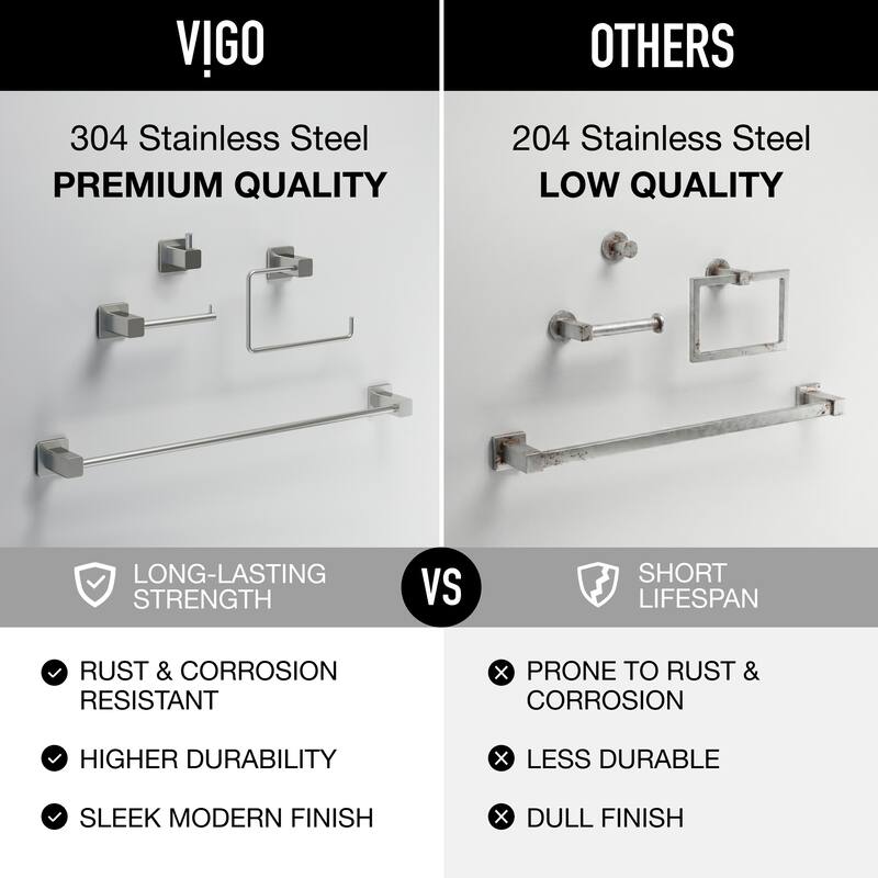 VIGO Meridian 4-Piece Bathroom Hardware Accessory Set with 24 in. Towel Bar, Toilet Paper Holder, Hand Towel Holder, Hook