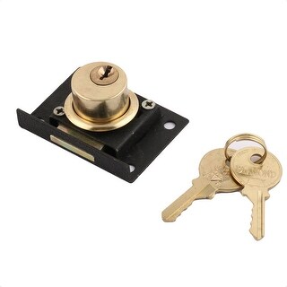 Rectangle Lock For Locker 21mm Cylinder Dia Metal Rectangle Base Drawer Lock Locker Gold Tone w 2 ...