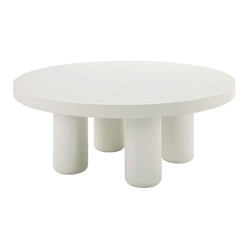 Wooden Coffee Table with Round Top in White - White - MDF