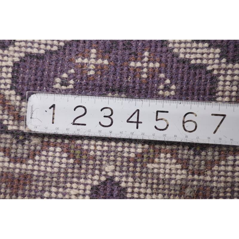 Purple Oushak Oriental Runner Rug Hand-Knotted Floral Wool Carpet - 2'6"x 9'9"