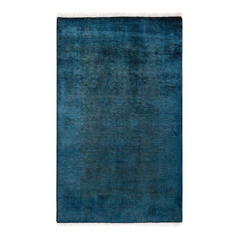 Overton Hand Knotted Wool Vintage Inspired Modern Contemporary Overdyed Blue Area Rug - 3' 2" x 5' 1"