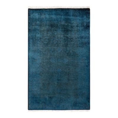 Overton Hand Knotted Wool Vintage Inspired Modern Contemporary Overdyed Blue Area Rug - 3' 2" x 5' 1"