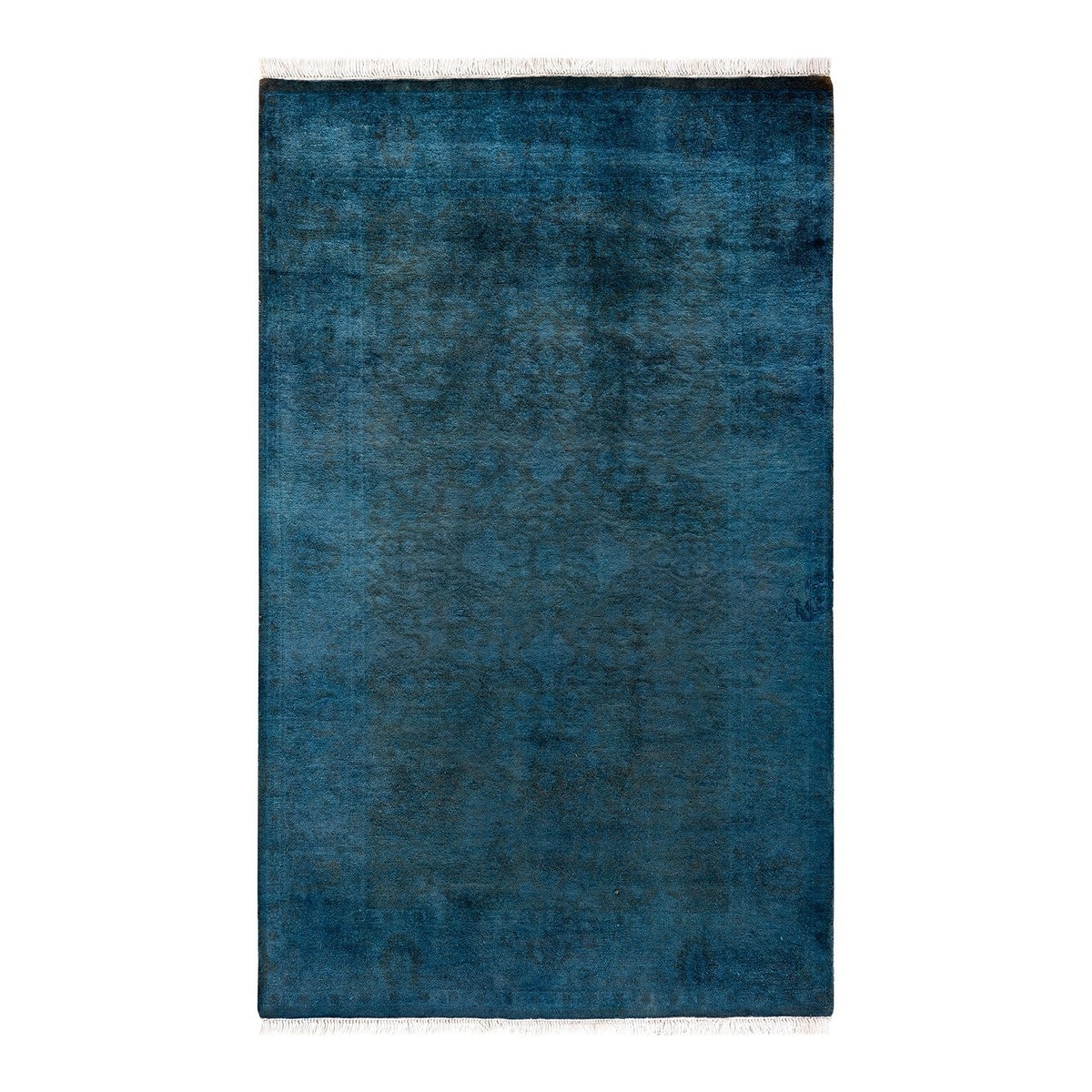 Overton Hand Knotted Wool Vintage Inspired Modern Contemporary Overdyed Blue Area Rug - 3' 2" x 5' 1"