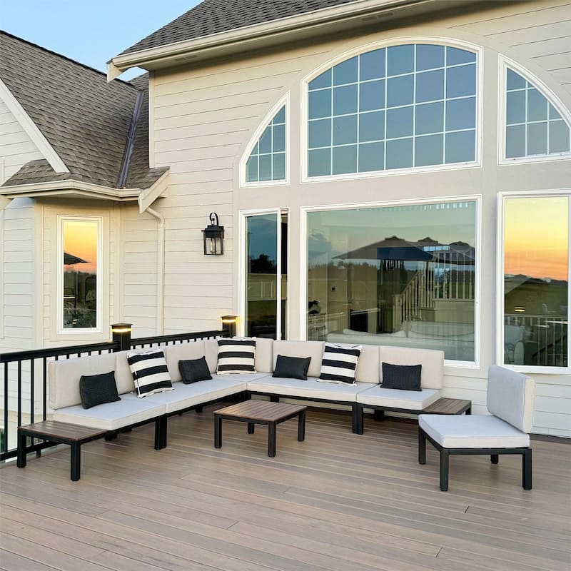10-Seat Patio Sectional sofa set, E-coating Steel frame Conversation Sets with Built-in Side Table , Grey Cushion