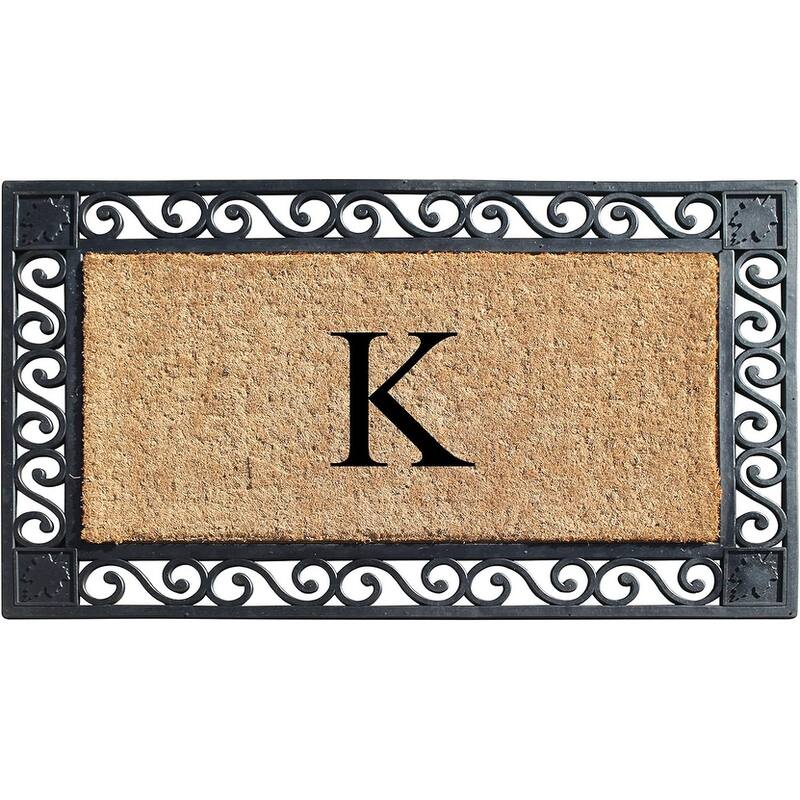 A1HC Rubber and Coir Maple Leaf, Heavy Weight Durable Monogrammed Doormat, 23"X38" Black - K  