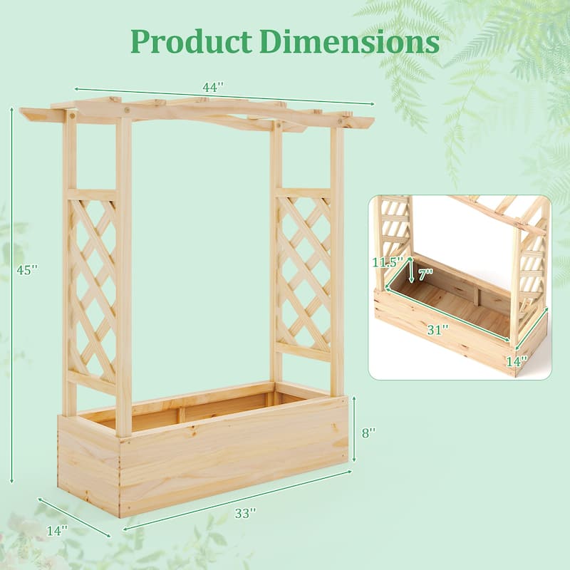 Gymax 2PCS Wooden Raised Garden Bed w/ Trellis & Hanging Roof Planter