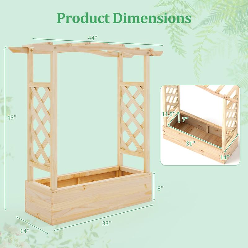 Gymax Wooden Raised Garden Bed w/ Trellis & Hanging Roof Planter Box