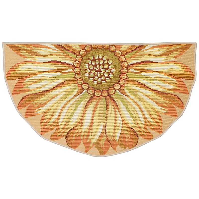 Liora Manne Esencia Sunflower Indoor/Outdoor Mat Yellow 3'3" x 2'1" 1/2 ROUND - 3'3" x 2'1" 1/2 ROUND