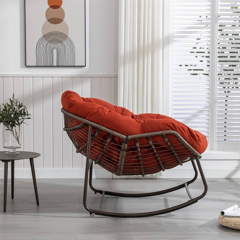 Outdoor Rattan Rocker Recliner Chair with Padded Cushion